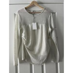 NWT Robert Rodriguez Womens Silver Metallic Gathered Side Long Sleeve Top Size L